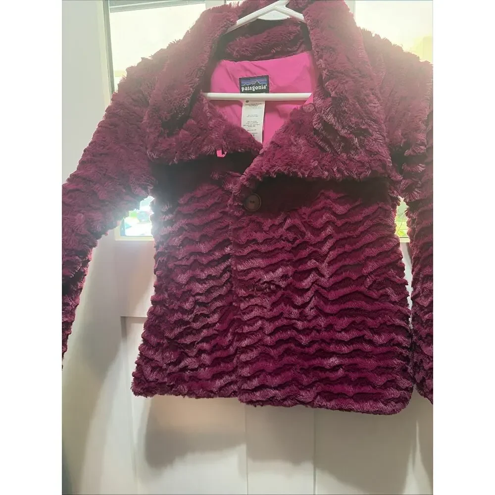 Patagonia Girls Youth Pelage Jacket Magenta Faux Fur Jacket Coat Sz 10 EUC
